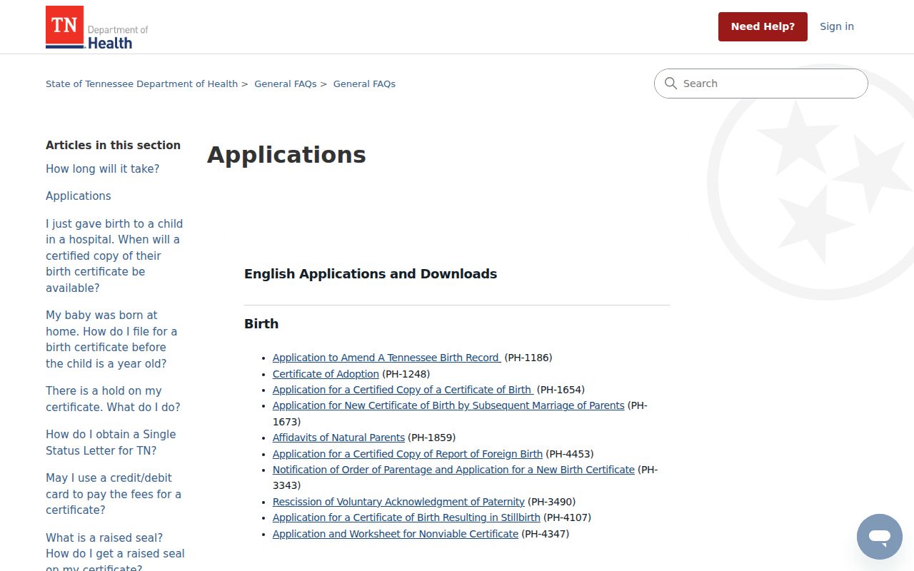 Hendersonville public records applications for Tennessee vital certificates