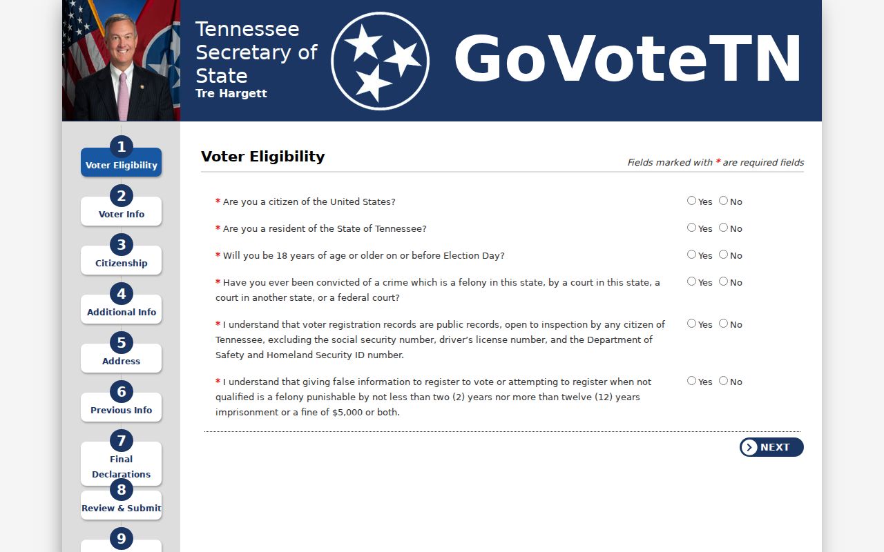 Hendersonville voter records form and Tennessee public disclosure notice